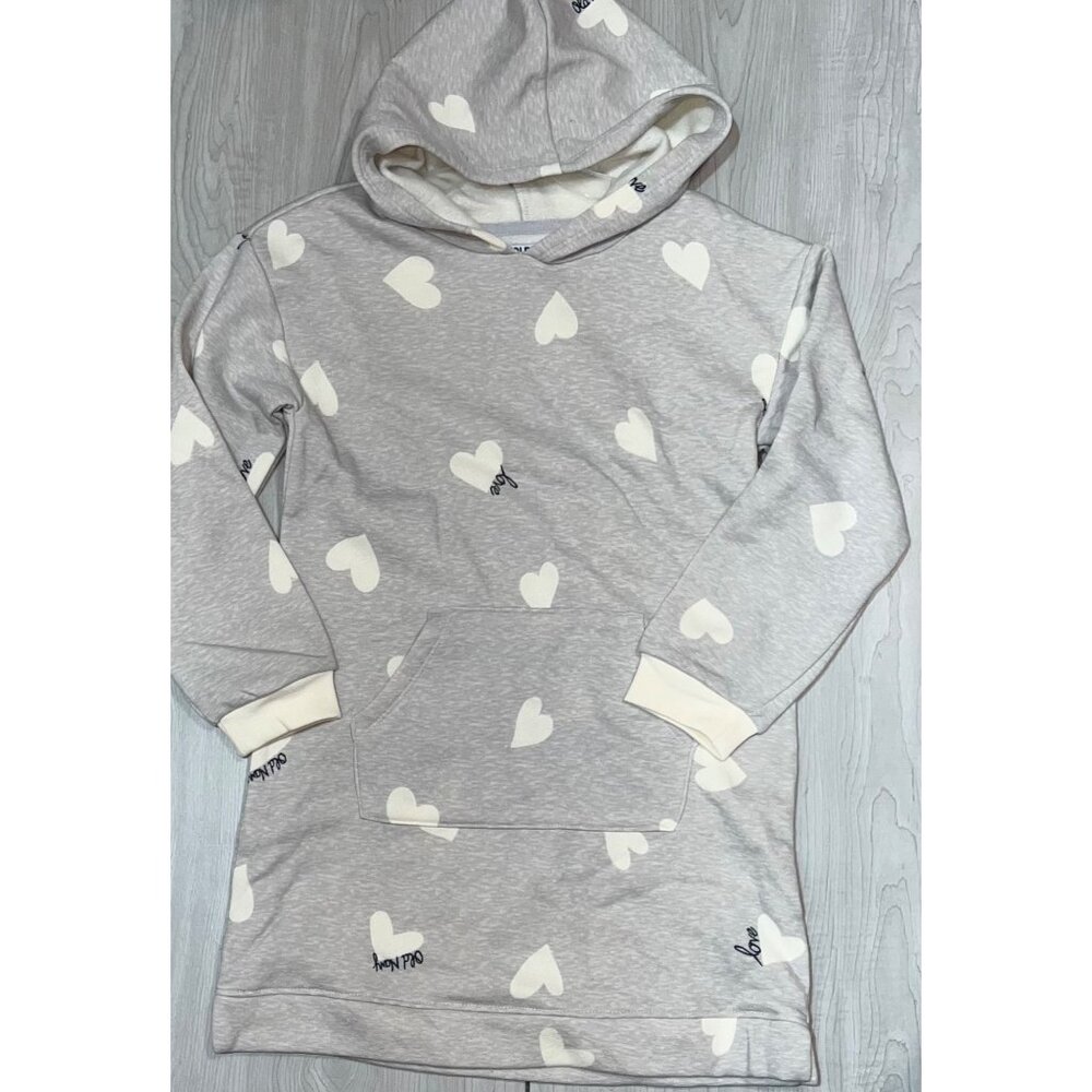 Old Navy gray white hearts sweatshirt hoodie dress girl M 8 NWT Valentine love